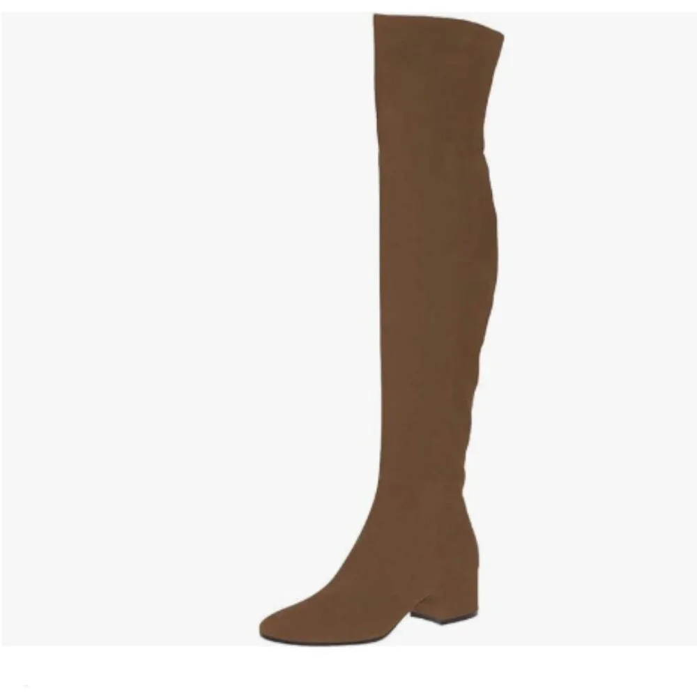 Sienna Round Toe Stretchy Over The Knee Boots Block Low Heel Thigh High Boot